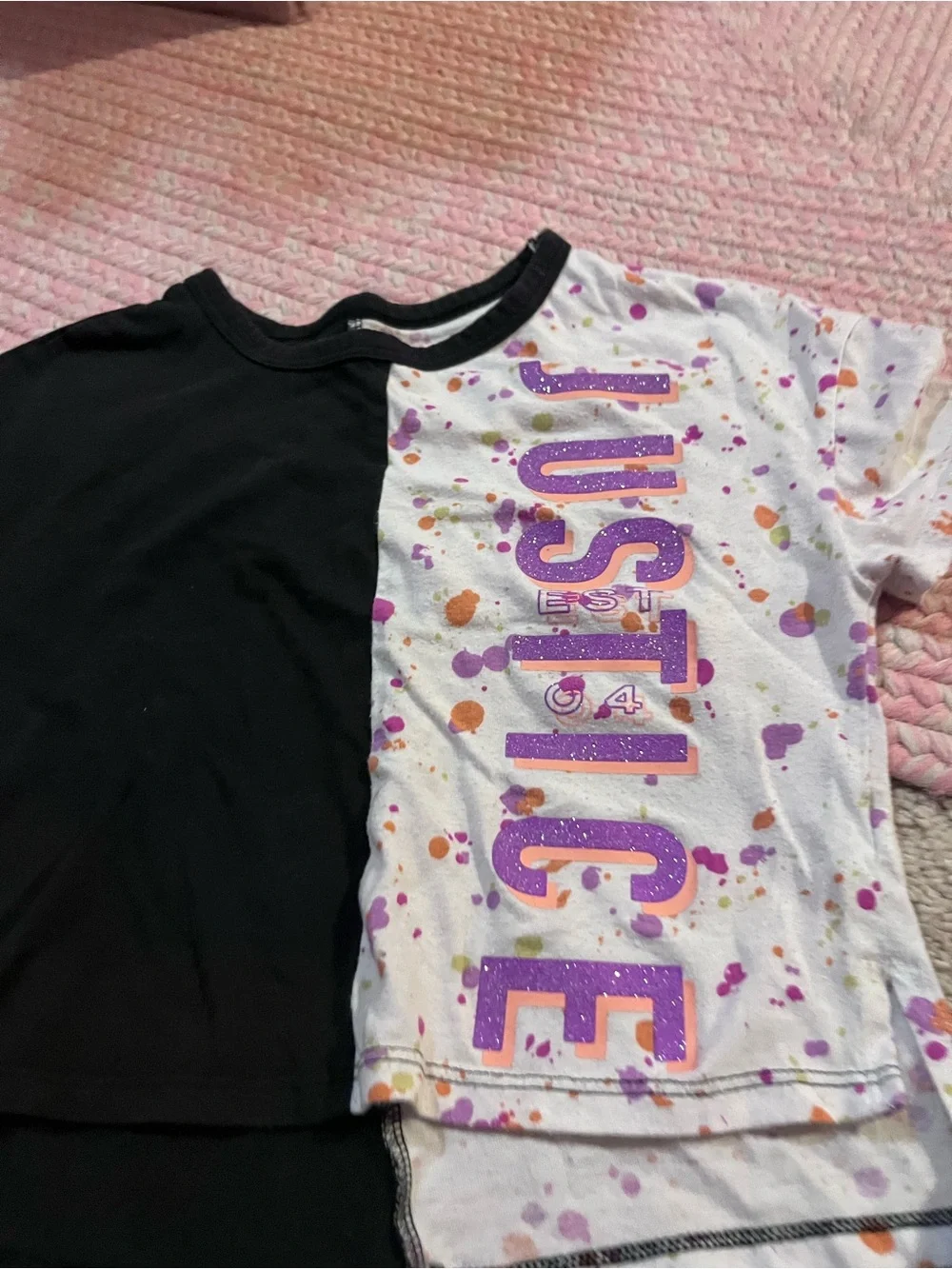 Justice Black Leggings with Pink & Purple Logo